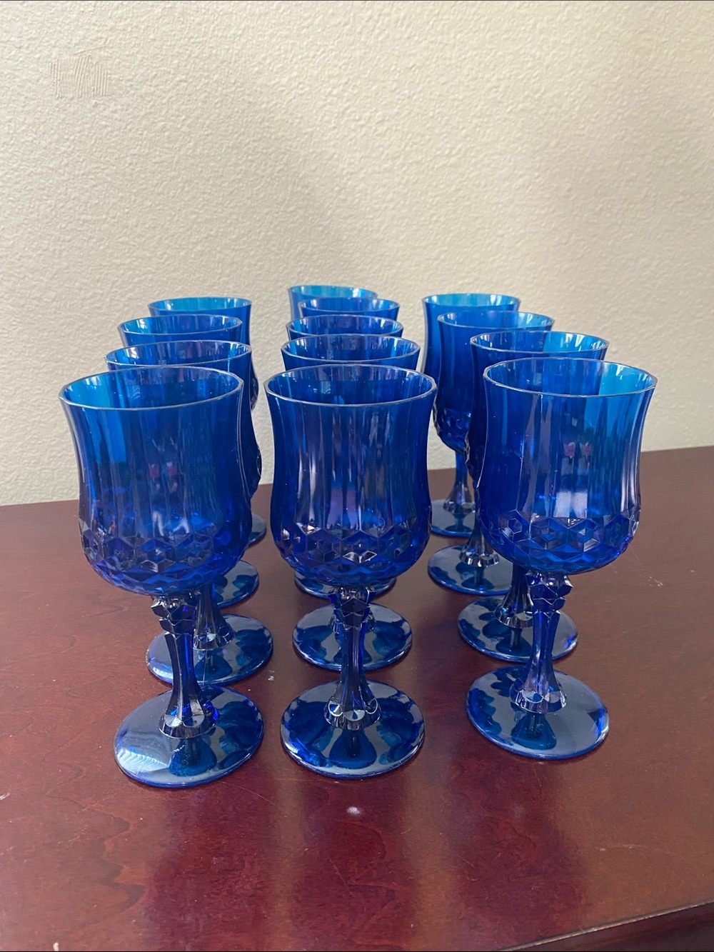 Cobalt Blue Cut-Pattern Goblet Glasses - Set of 13